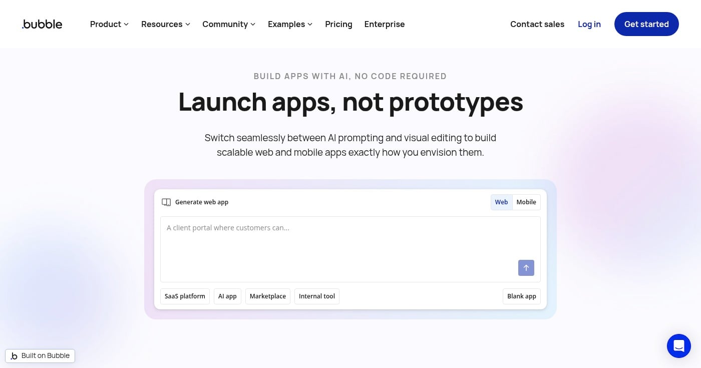 Bubble no-code platform homepage