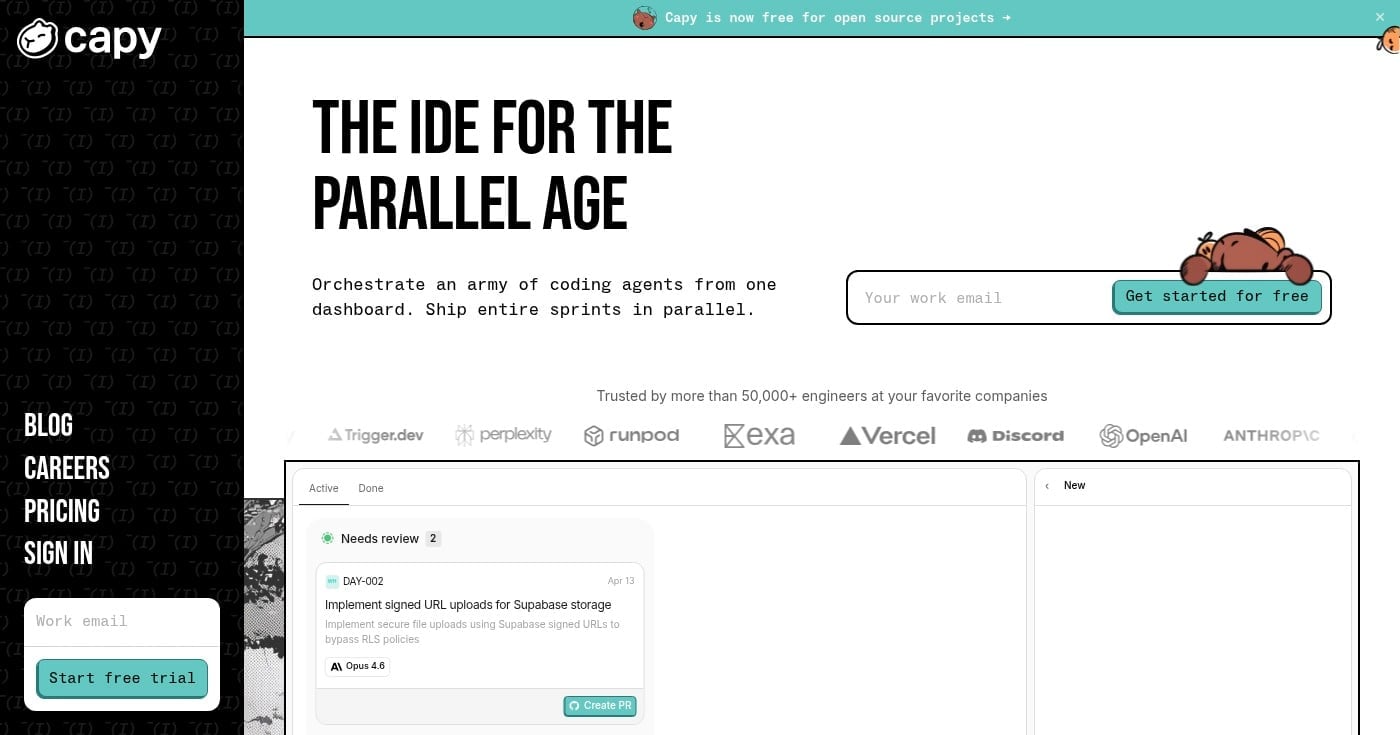 Capy parallel agent IDE dashboard