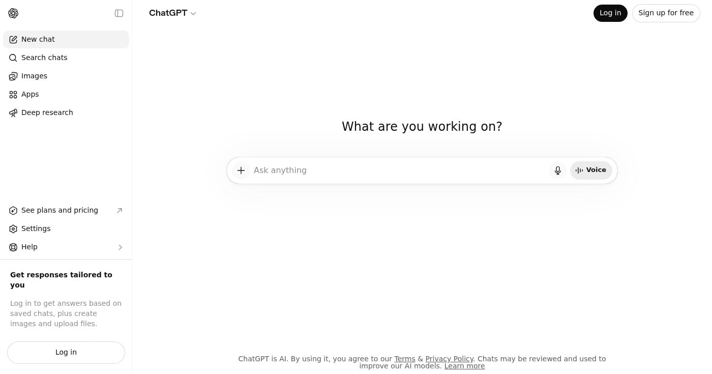ChatGPT Voice homepage