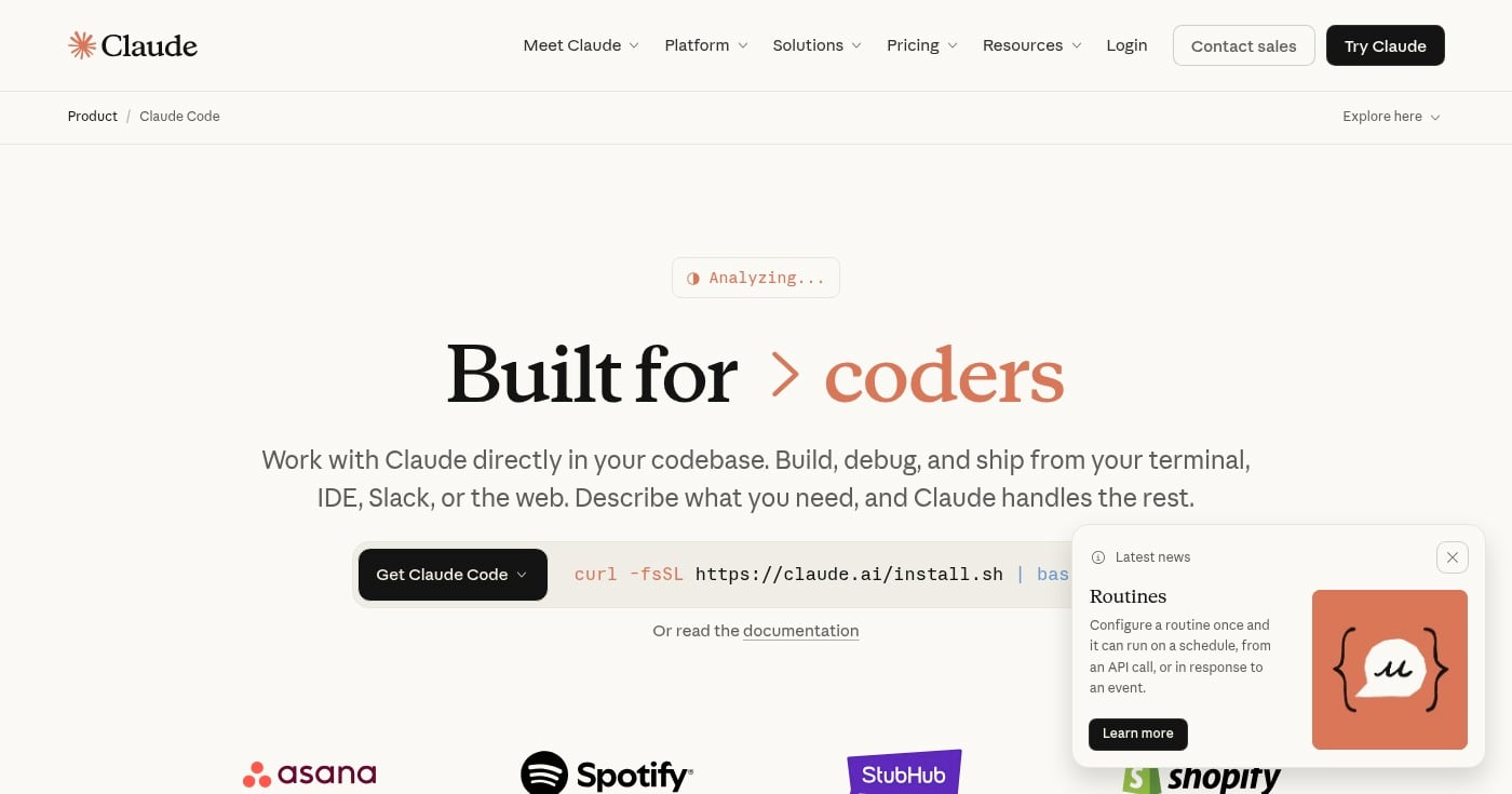 Claude Code terminal agent homepage screenshot