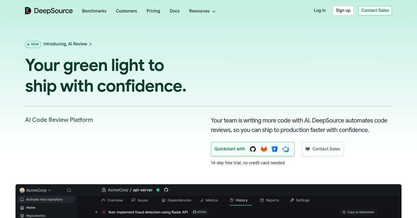 DeepSource homepage