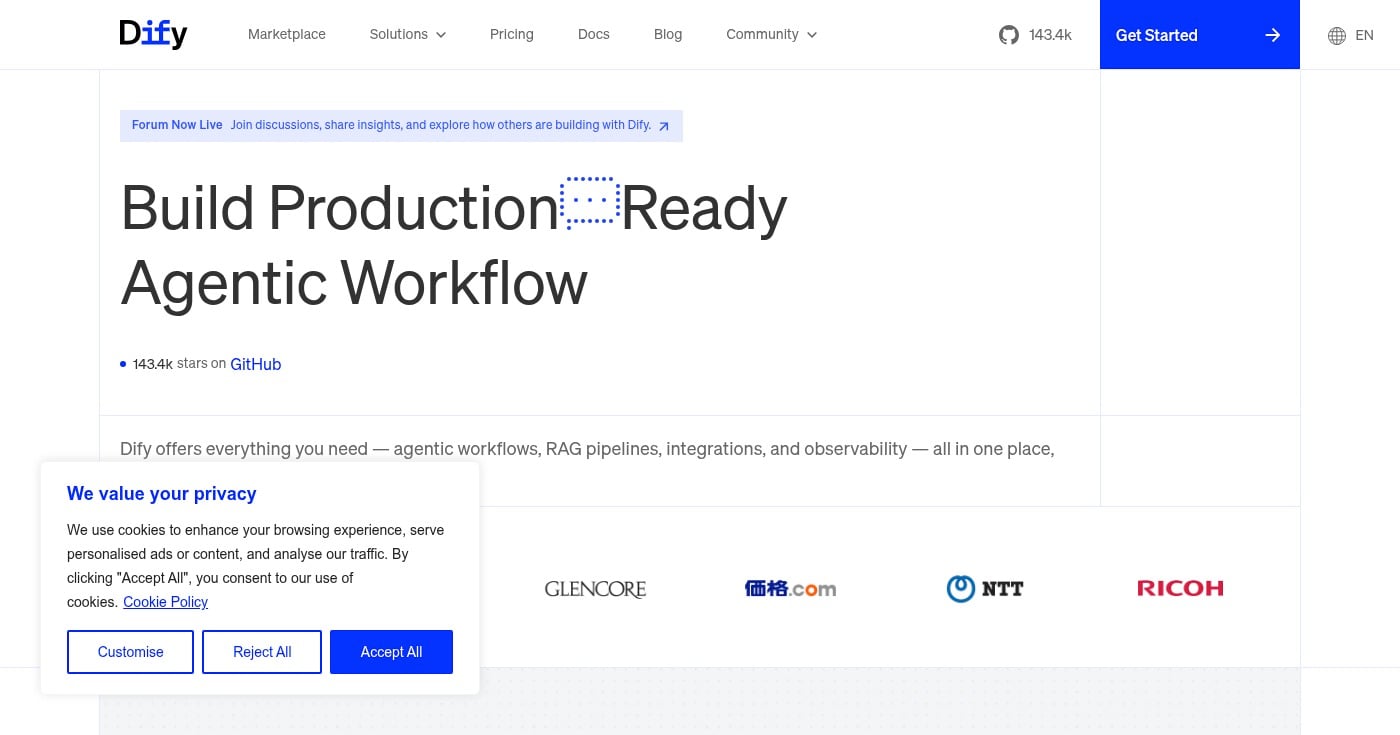 Dify LLM development platform homepage
