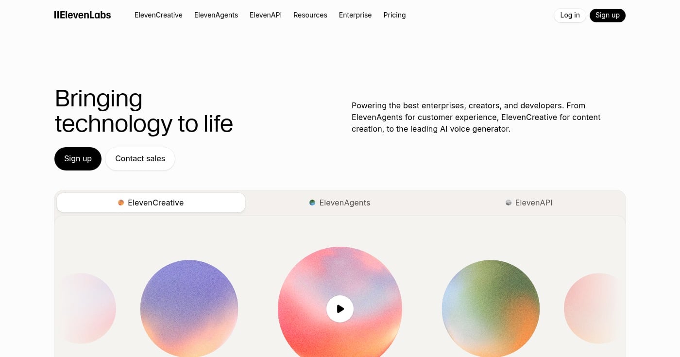 ElevenLabs homepage