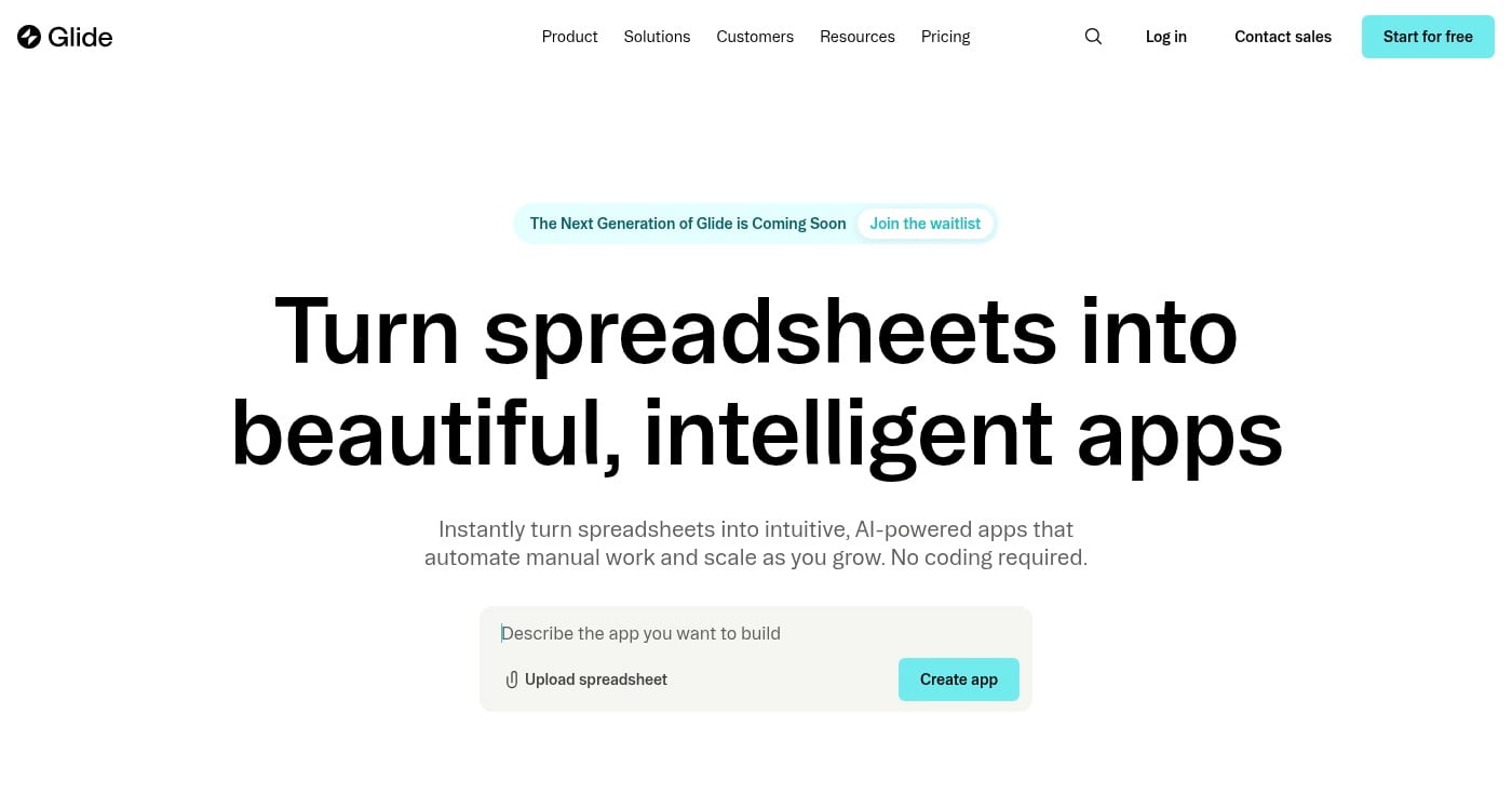 Glide app builder homepage
