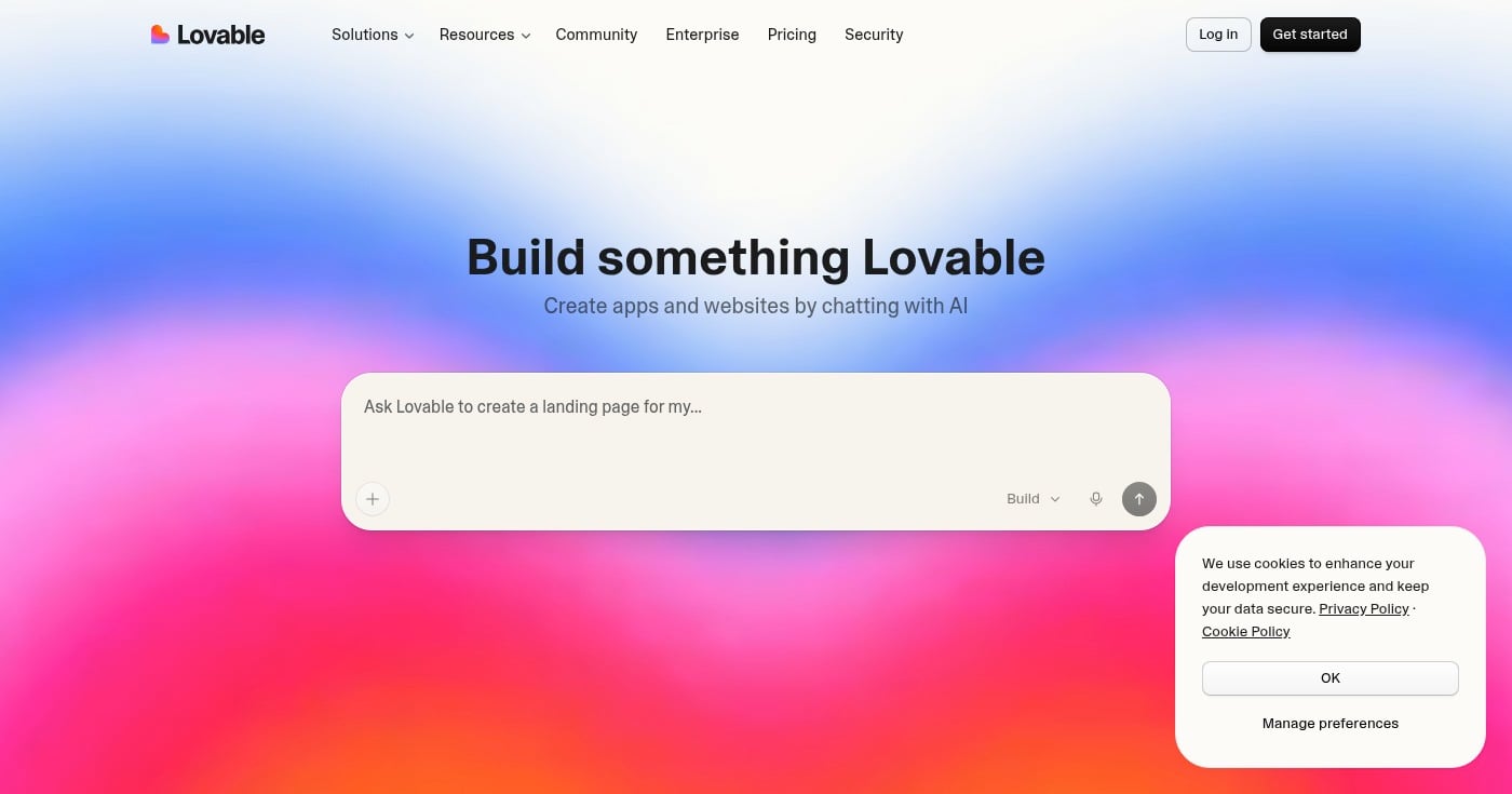 Lovable AI app builder homepage