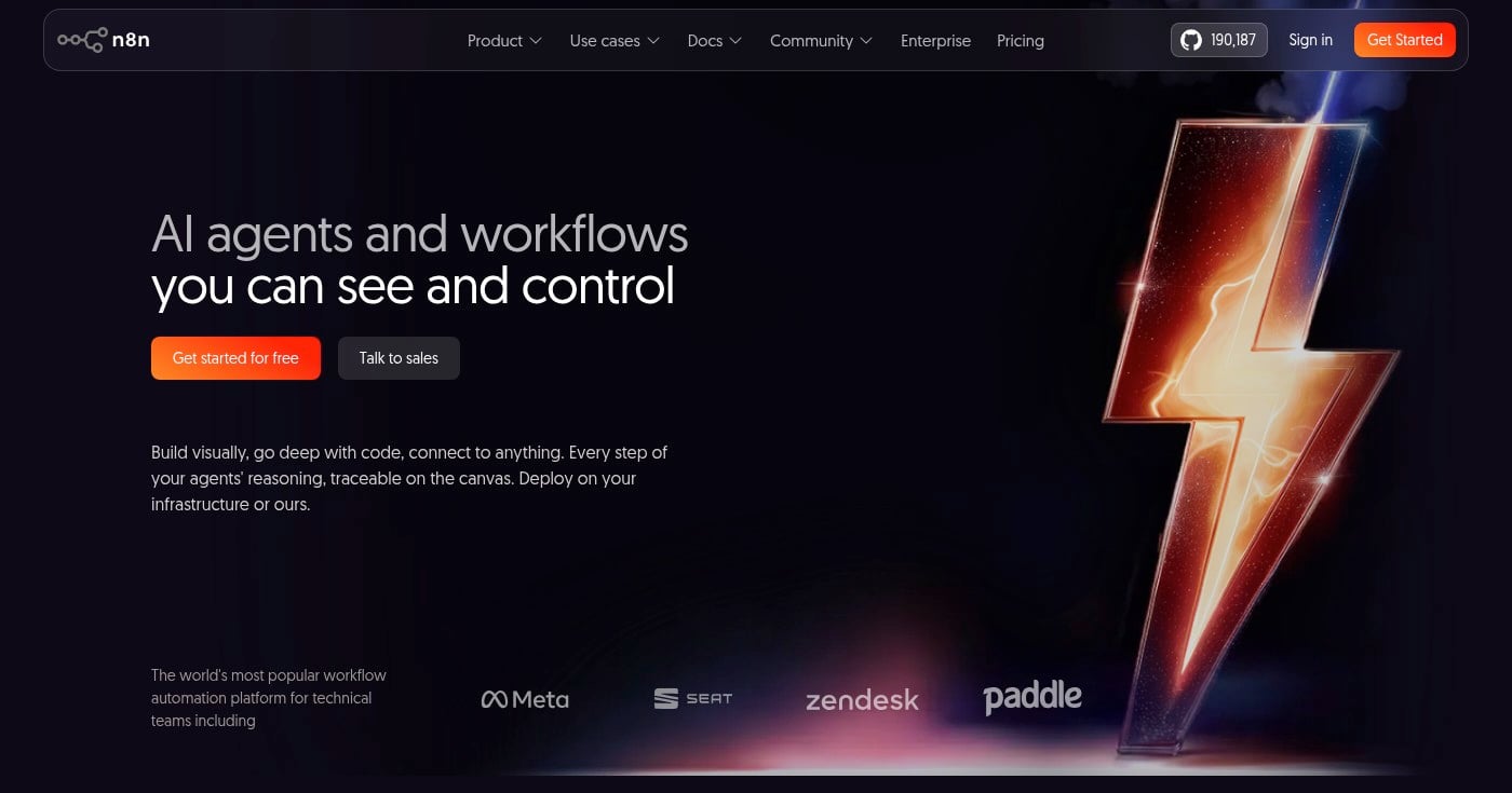 n8n workflow automation homepage
