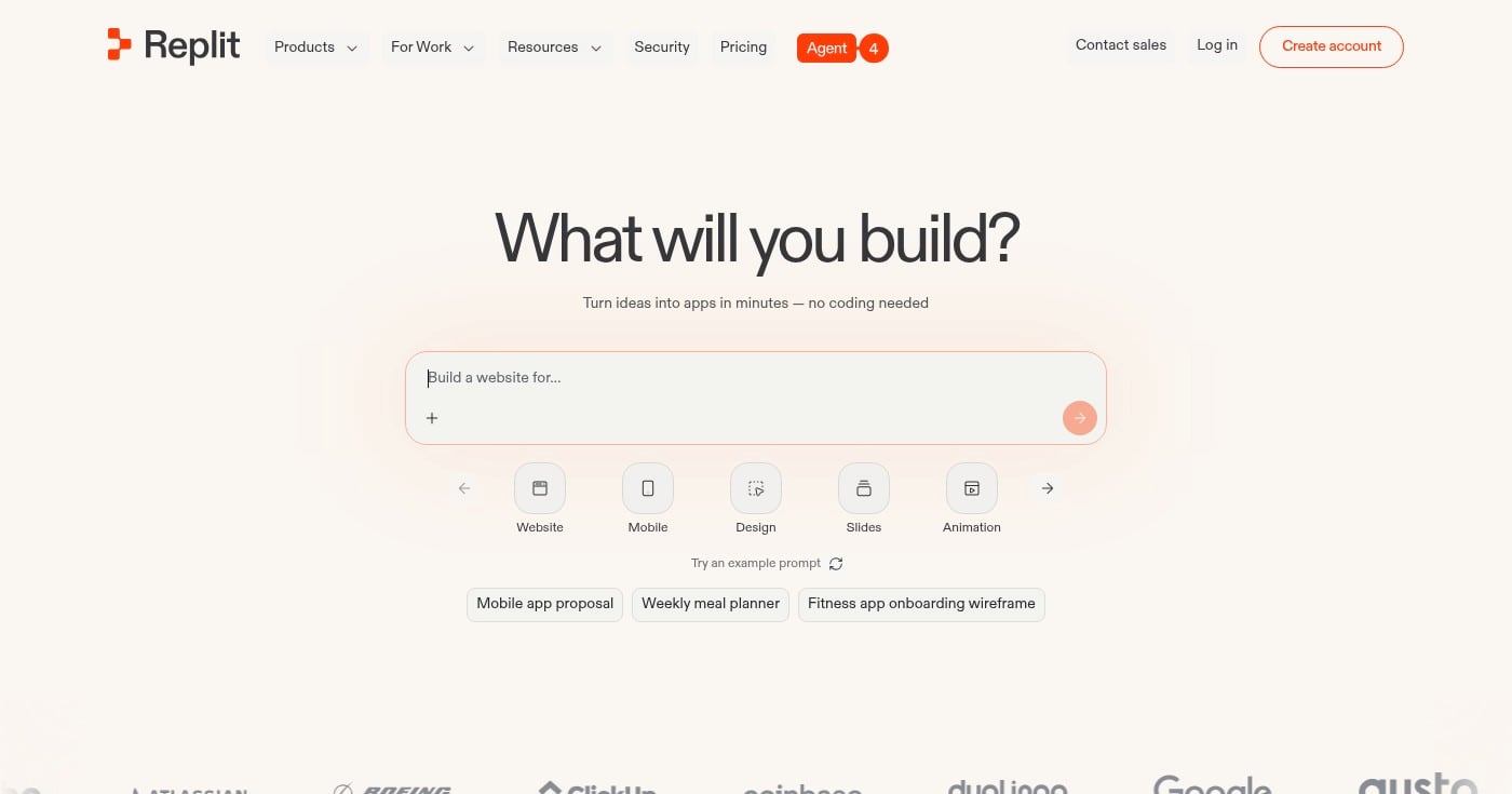 Replit coding platform homepage