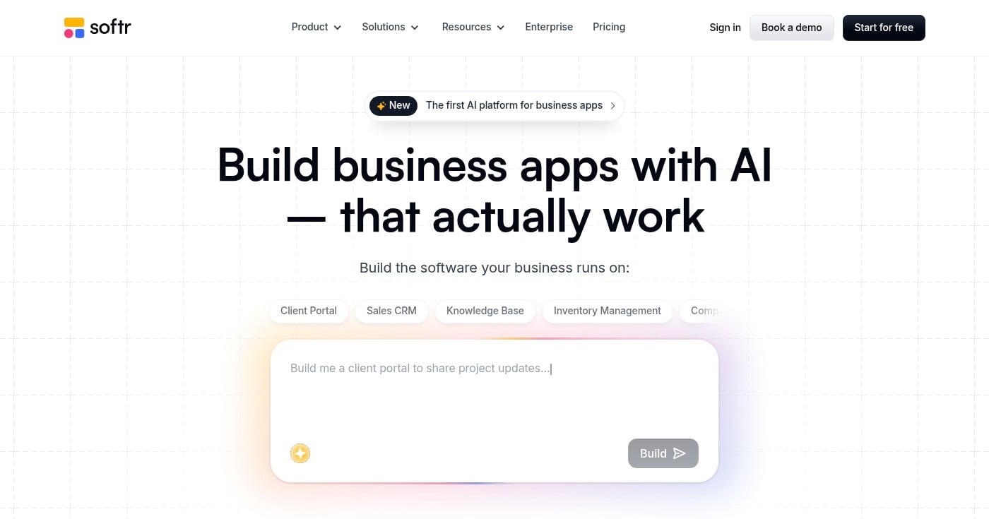 Softr no-code portal builder homepage