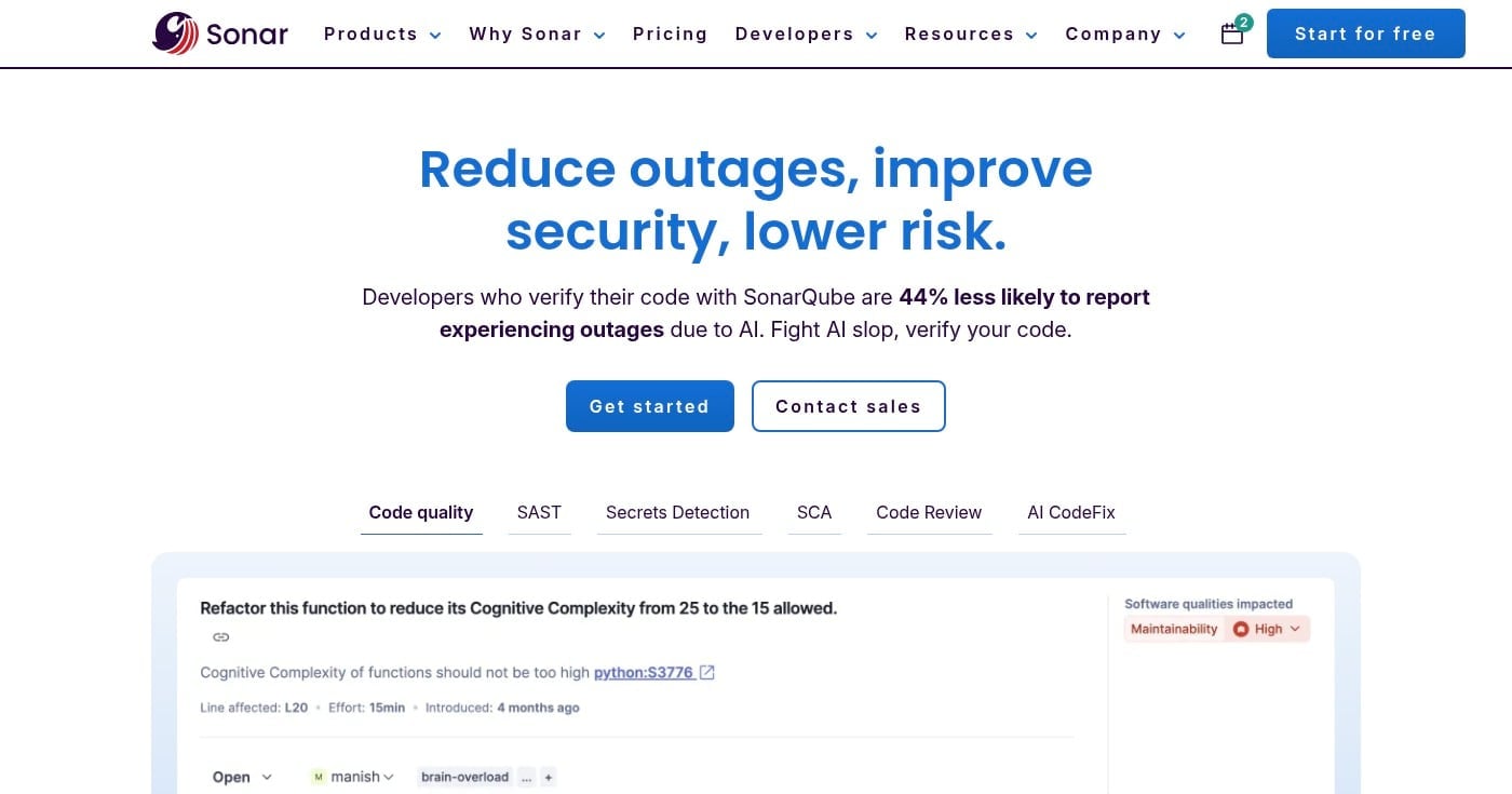 SonarQube homepage