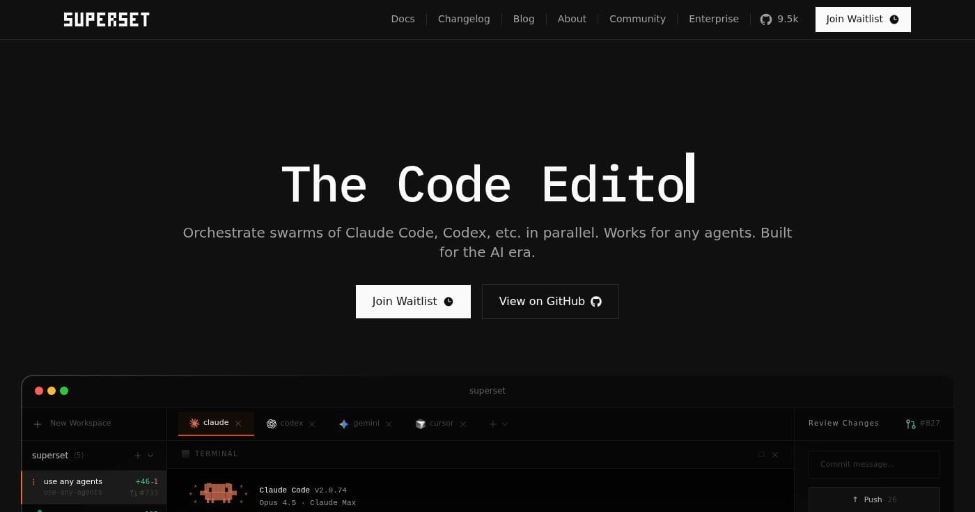 Superset parallel coding agents code editor