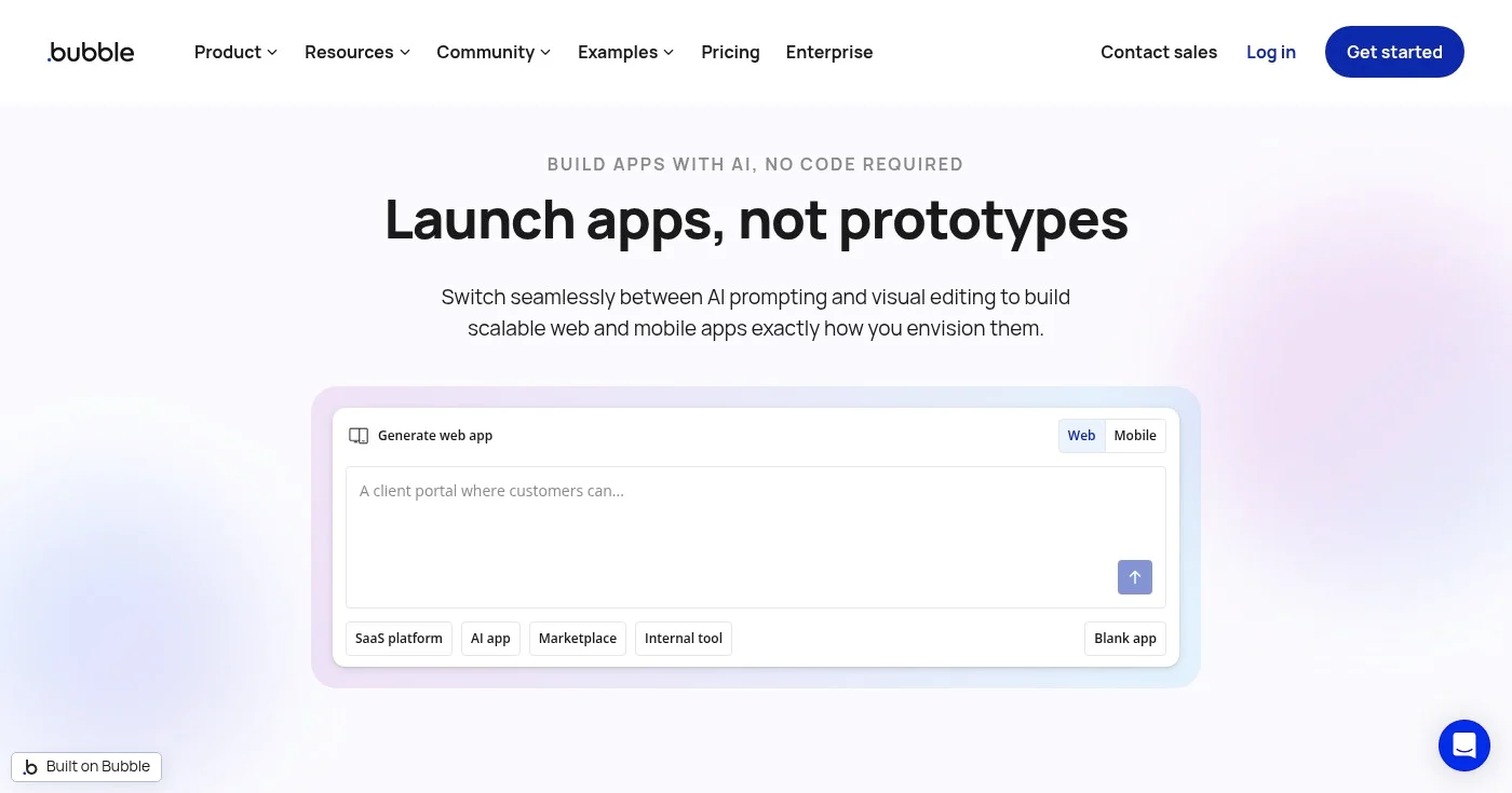 Bubble no-code platform homepage