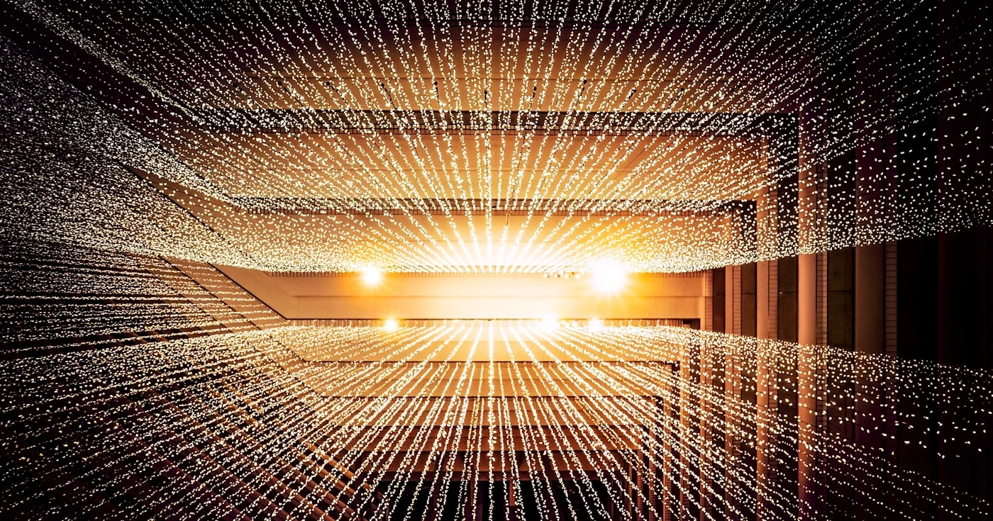Abstract light installation resembling a control plane of connected points