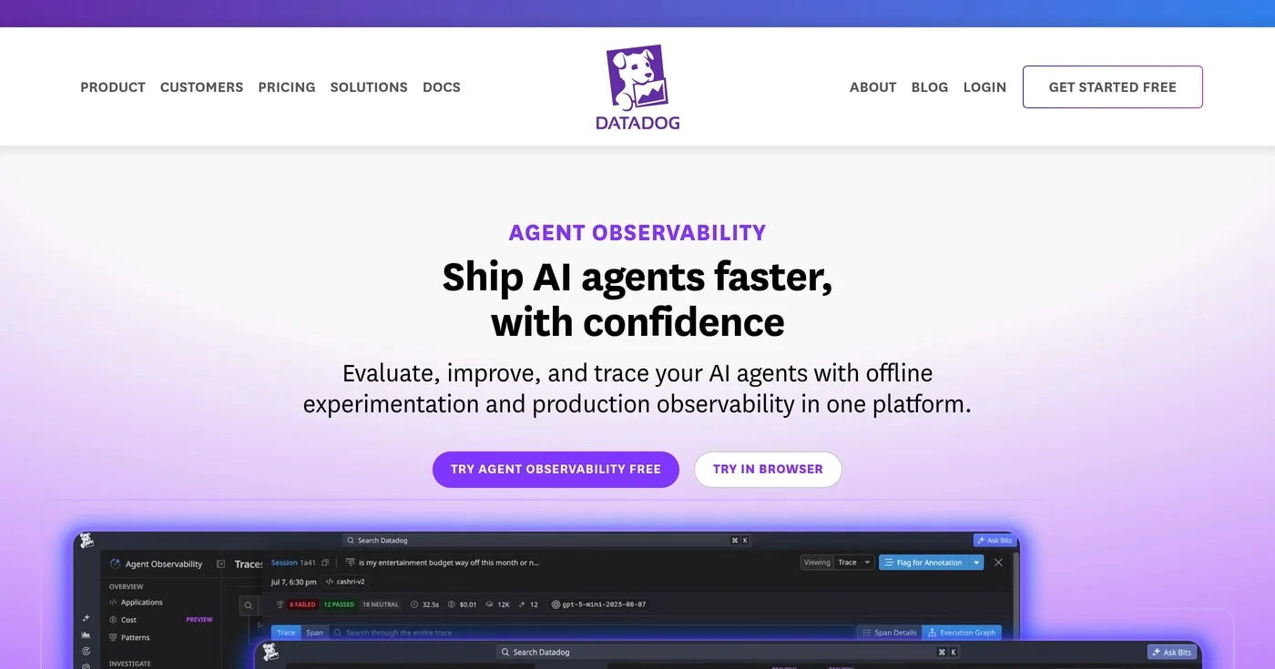 Datadog Agent Observability product page