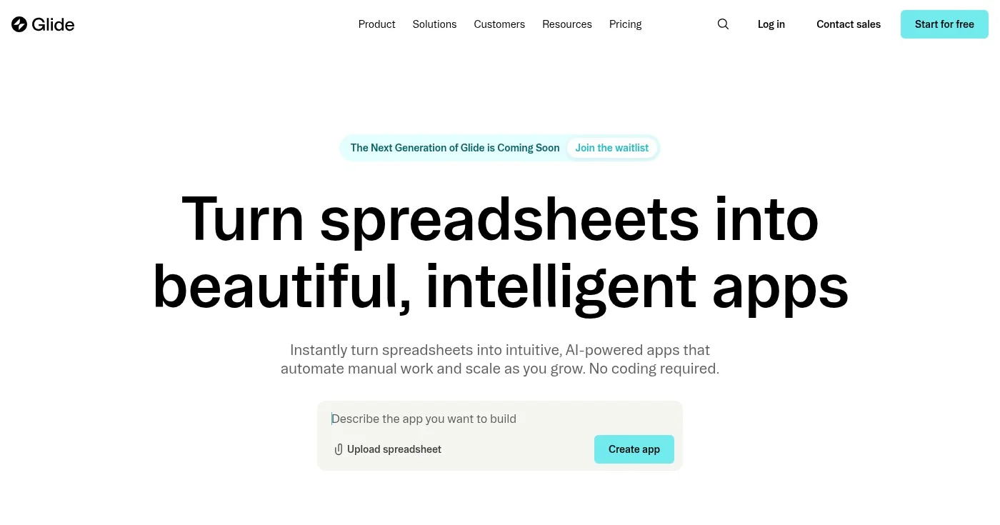 Glide app builder homepage