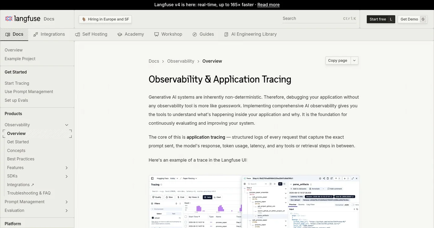 Langfuse tracing UI