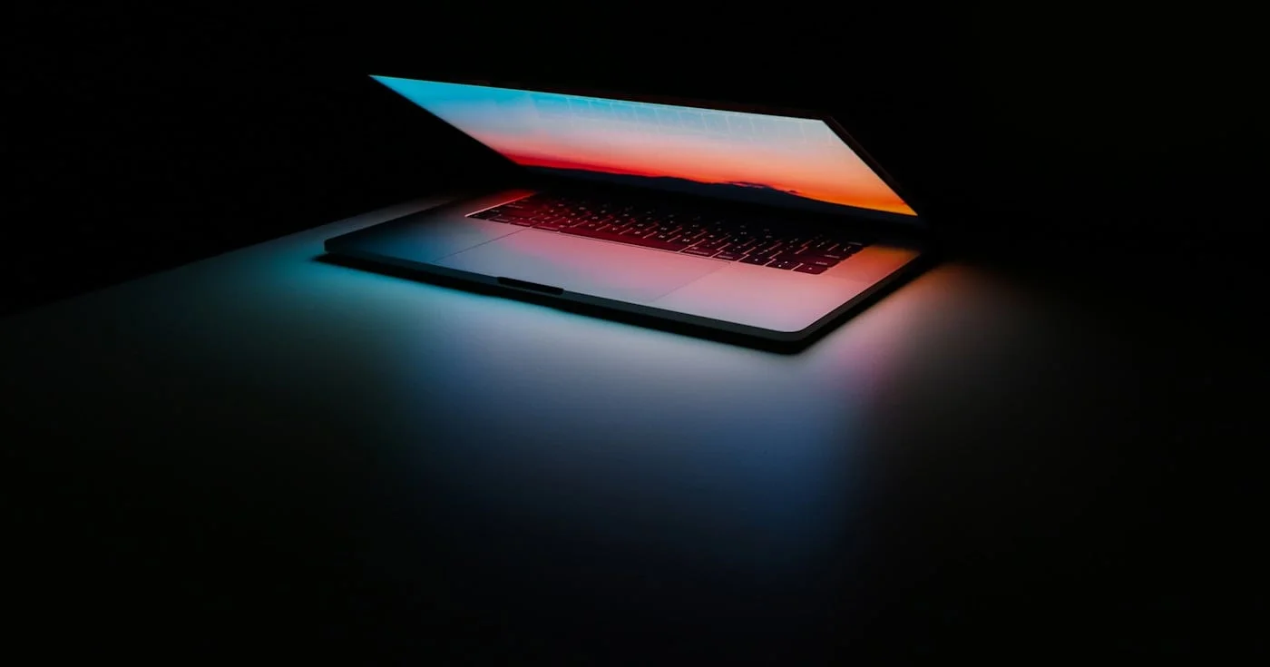 Laptop running locally in a dark room