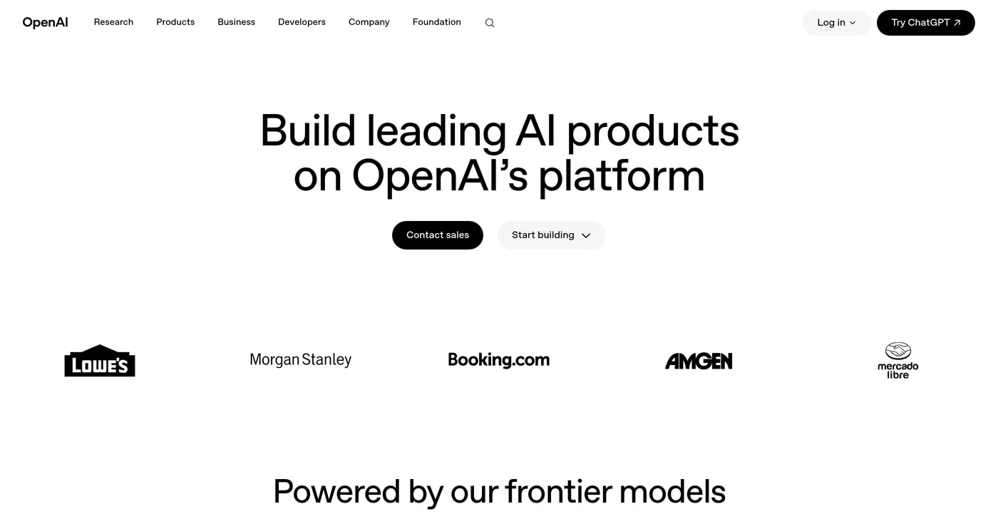 OpenAI API platform landing page