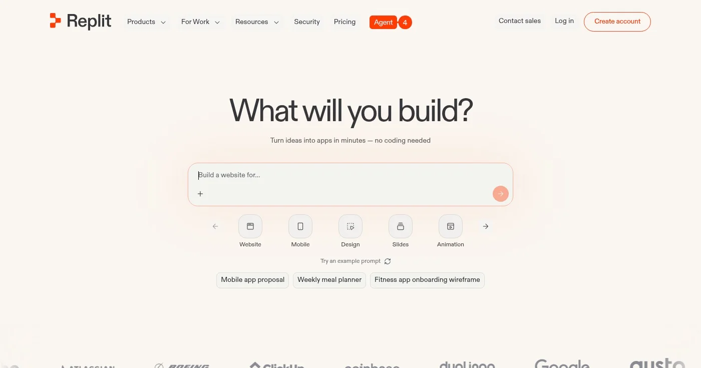 Replit coding platform homepage