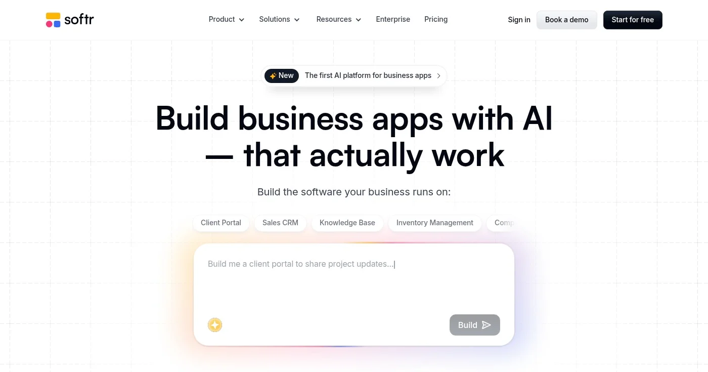 Softr no-code portal builder homepage