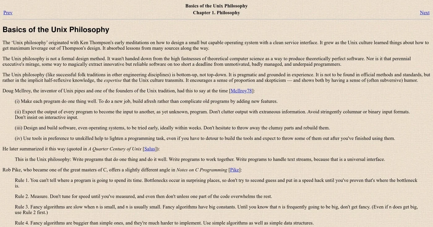 Basics of the Unix Philosophy, chapter 1 on catb.org